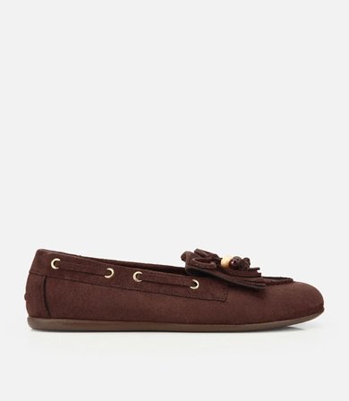 Kadın Kahverengi Süet Fiyonk Detaylı Bağcıklı Loafer