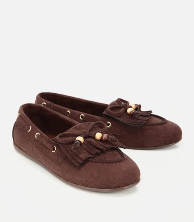 Kadın Kahverengi Süet Fiyonk Detaylı Bağcıklı Loafer