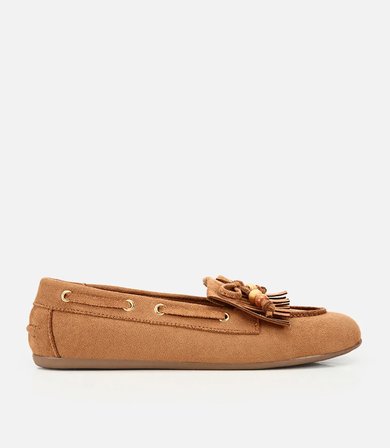 Kadın Taba Süet Fiyonk Detaylı Bağcıklı Loafer