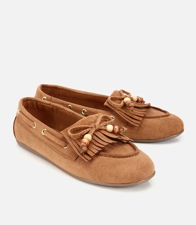 Kadın Taba Süet Fiyonk Detaylı Bağcıklı Loafer