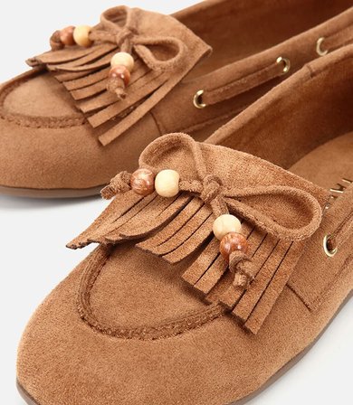 Kadın Taba Süet Fiyonk Detaylı Bağcıklı Loafer