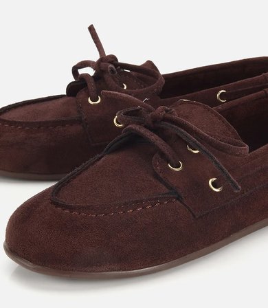 Kadın Kahverengi Süet Bağcık Detaylı Loafer