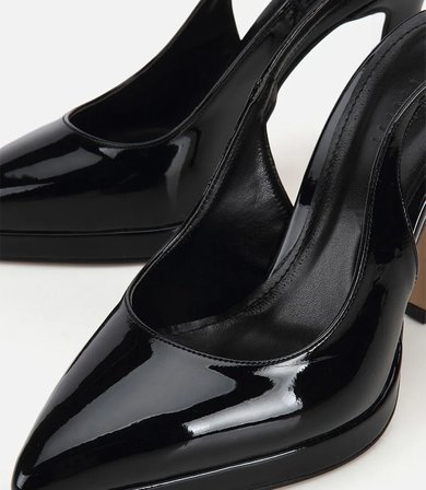 Kadın Siyah Rugan Sivri Burunlu Platformlu Yüksek Topuklu Arkası Açık Stiletto