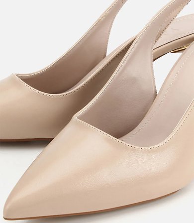 Kadın Bej Sivri Burunlu Tokalı İnce Topuklu Arkası Açık Stiletto