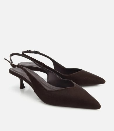 Kadın Kahverengi Saten Sivri Burunlu İnce Topuklu Arkası Açık Stiletto