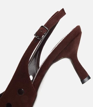 Kadın Kahverengi Süet Sivri Burunlu Delikli İnce Topuklu Arkası Açık Stiletto