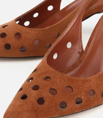 Kadın Taba Süet Sivri Burunlu Delikli İnce Topuklu Arkası Açık Stiletto