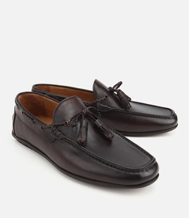 Erkek Deri Kahverengi Püskül Dikiş Detaylı Klasik Loafer