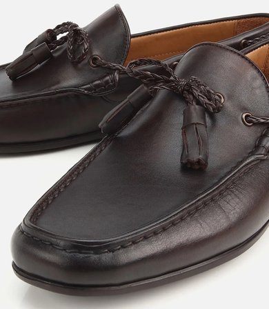 Erkek Deri Kahverengi Püskül Dikiş Detaylı Klasik Loafer