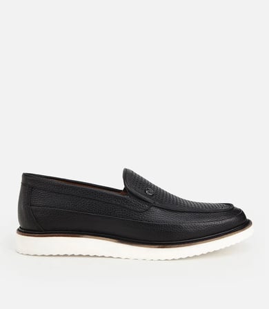 Erkek Deri Siyah  Delikli Hafif Tabanlı Klasik Loafer