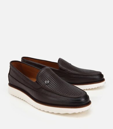 Erkek Deri Kahverengi Delikli Hafif Tabanlı Klasik Loafer