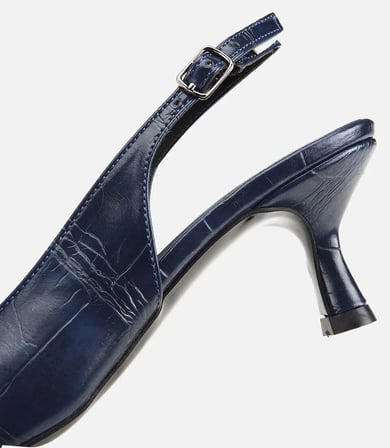 Kadın Lacivert Arkası Açık Toka Detaylı Kısa Topuklu Stiletto