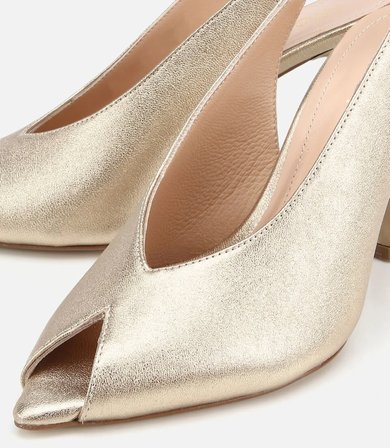 Kadın Deri Gold Burnu Açık İnce Topuklu Stiletto