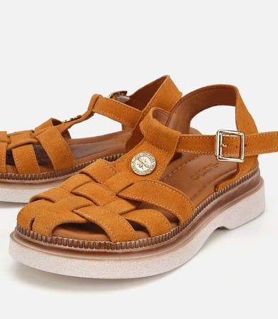 Kadın Süet Deri Sarı Comfort Düz Sandalet