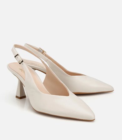 Kadın Deri Ekru Sivri Burunlu Arkası Açık İnce Topuklu Stiletto