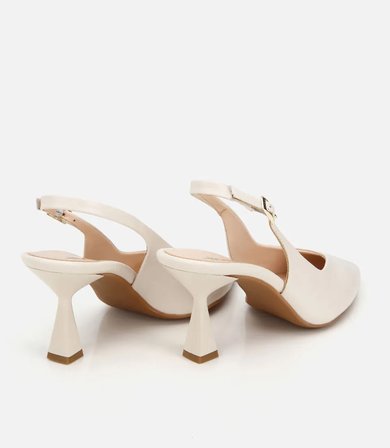 Kadın Deri Ekru Sivri Burunlu Arkası Açık İnce Topuklu Stiletto