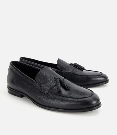 Erkek Deri Siyah Yumuşak Dokulu Püskül Detaylı Klasik Loafer