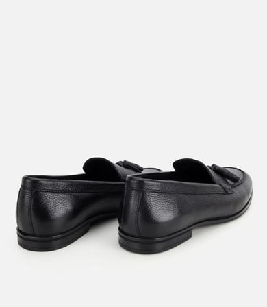 Erkek Deri Siyah Yumuşak Dokulu Püskül Detaylı Klasik Loafer