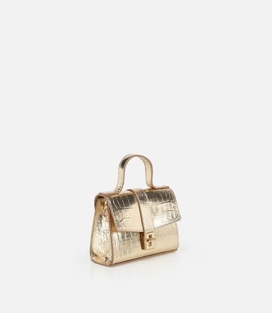 Kadın Gold Kroko Detaylı Mini(Çapraz) Çanta