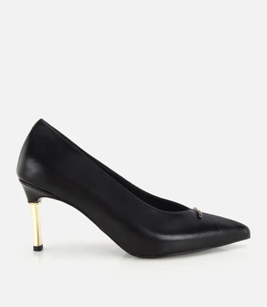 Kadın Siyah Gold Topuk Detaylı İnce Topuklu Stiletto