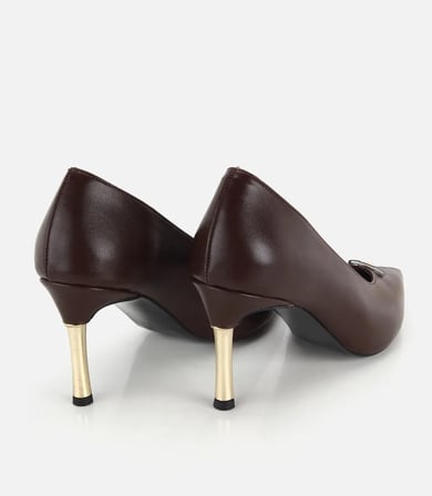 Kadın Kahverengi Gold Topuk Detaylı İnce Topuklu Stiletto