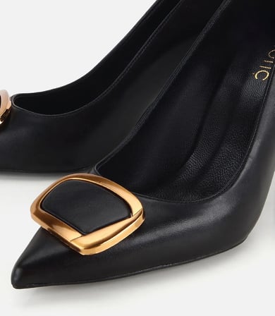 Kadın Siyah Gold Toka Detaylı  İnce Topuklu Stiletto