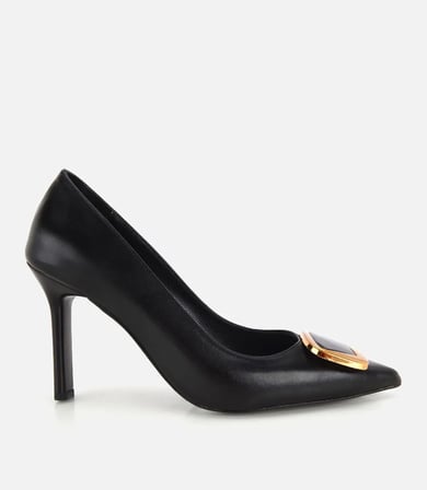 Kadın Siyah Gold Toka Detaylı  İnce Topuklu Stiletto