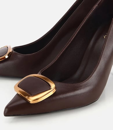 Kadın Kahverengi Gold Toka Detaylı  İnce Topuklu Stiletto