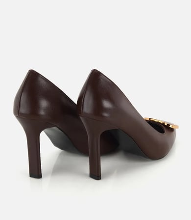 Kadın Kahverengi Gold Toka Detaylı  İnce Topuklu Stiletto