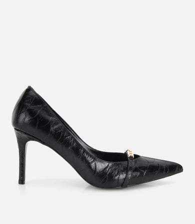 Kadın Siyah Zincir Detaylı İnce Topuklu Stiletto