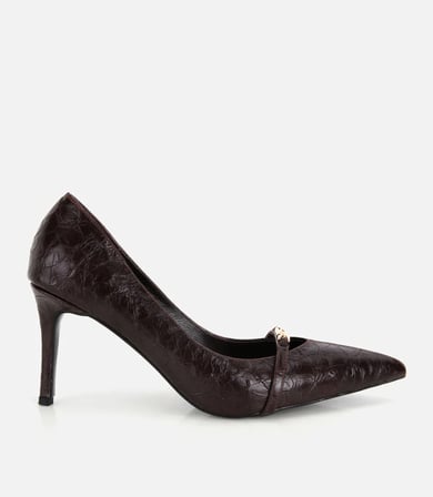 Kadın Kahverengi Zincir Detaylı İnce Topuklu Stiletto