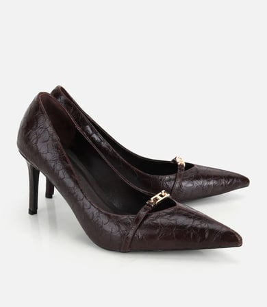 Kadın Kahverengi Zincir Detaylı İnce Topuklu Stiletto