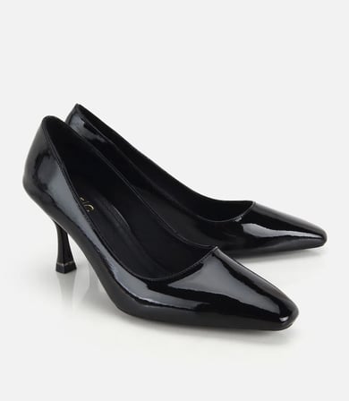 Kadın Rugan Siyah Taş Detaylı İnce Topuklu Stiletto