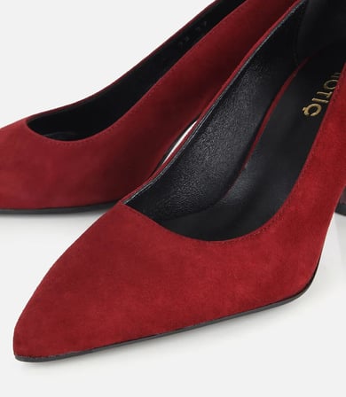 Kadın Süet Deri Bordo Klasik İnce Topuklu Stiletto