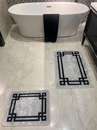 Lateks Taban Saçaksız (60X100 - 60X50) Ikili Banyo Paspas Takımı -gri