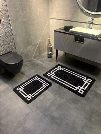 Lateks Taban (60X100 - 60X50) Ikili Banyo Paspas Takımı -siyah-gri