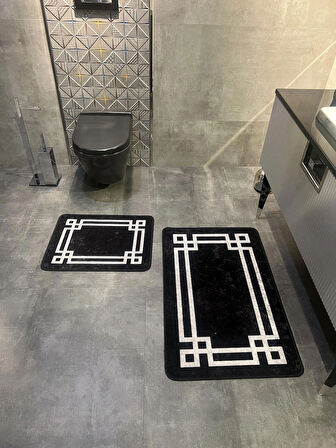 Lateks Taban (60X100 - 60X50) Ikili Banyo Paspas Takımı -siyah-gri