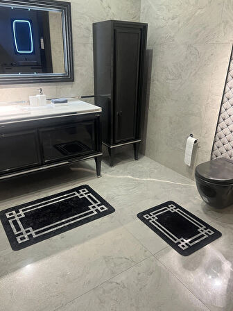 Lateks Taban (60X100 - 60X50) Ikili Banyo Paspas Takımı -siyah-gri