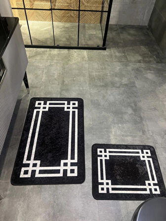 Lateks Taban (60X100 - 60X50) Ikili Banyo Paspas Takımı -siyah-gri