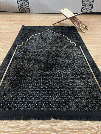 Seccade Saçaklı (lateks Taban) 75x125 Ebat - Siyah