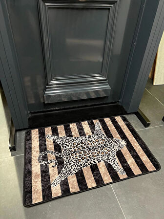 Leopar Desen Kapıönü Paspası - Bej