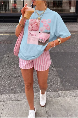 Vintage Retro Pembe Pink Baskılı Tasarım Tshirt