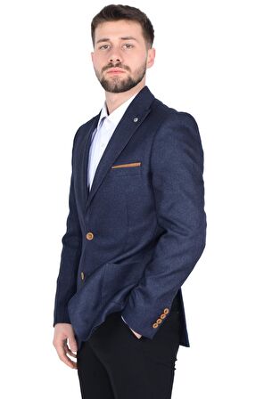 Cengiz İnler İtalyan Hasır Desen Slim Fit Erkek Ceket