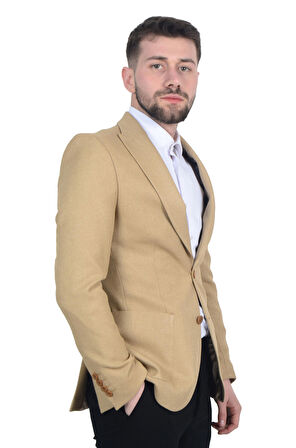 Cengiz İnler İtalyan Hasır Desen Slim Fit Erkek Ceket