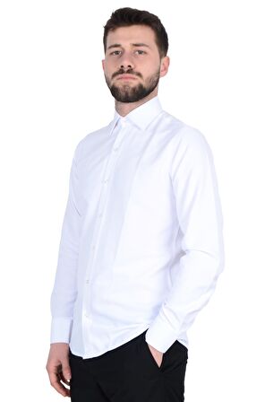 Cengiz İnler Standart Yaka Cepsiz Filafil Doku Slim Fit Erkek Gömlek
