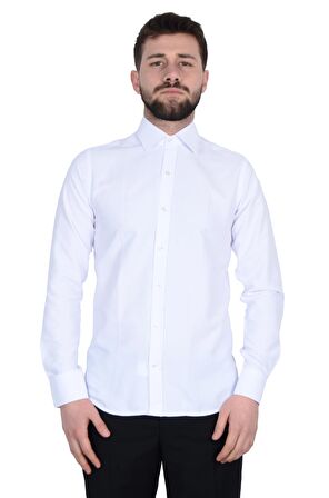 Cengiz İnler Standart Yaka Cepsiz Filafil Doku Slim Fit Erkek Gömlek