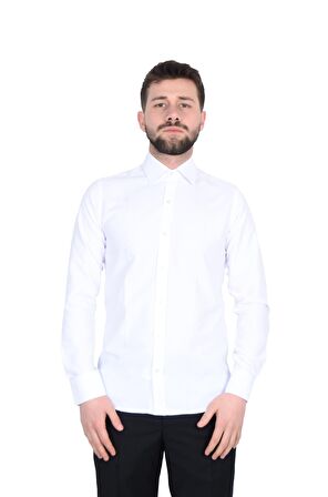 Cengiz İnler Standart Yaka Cepsiz Filafil Doku Slim Fit Erkek Gömlek
