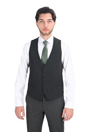 Cengiz İnler Desenli Kırlangıç Yaka Yelekli Erkek Takım Elbise