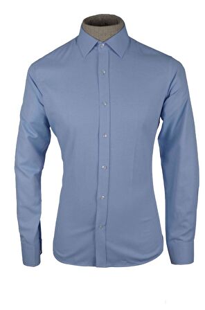 Cengiz İnler Standart Yaka Dokulu Cepsiz Slim Fit Erkek Gömlek