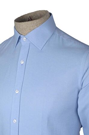 Cengiz İnler Standart Yaka Dokulu Cepsiz Slim Fit Erkek Gömlek